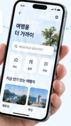 여행 서비스를 이용하는 스마트폰과 손